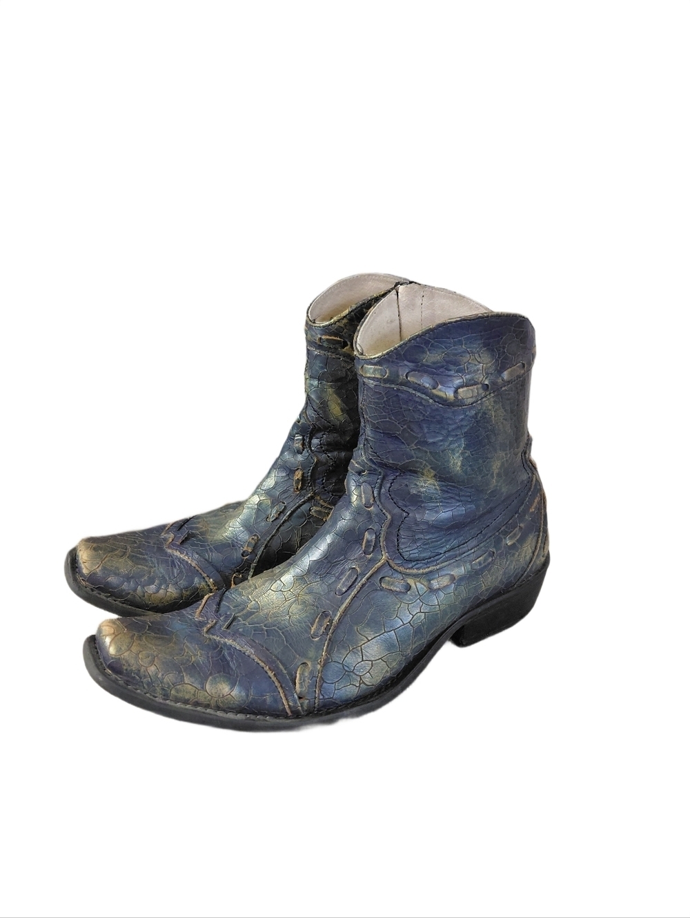 Men's Vintage Shortie Cowboy Boots Size 9 Distressed Blue Leather Wesrern Boots